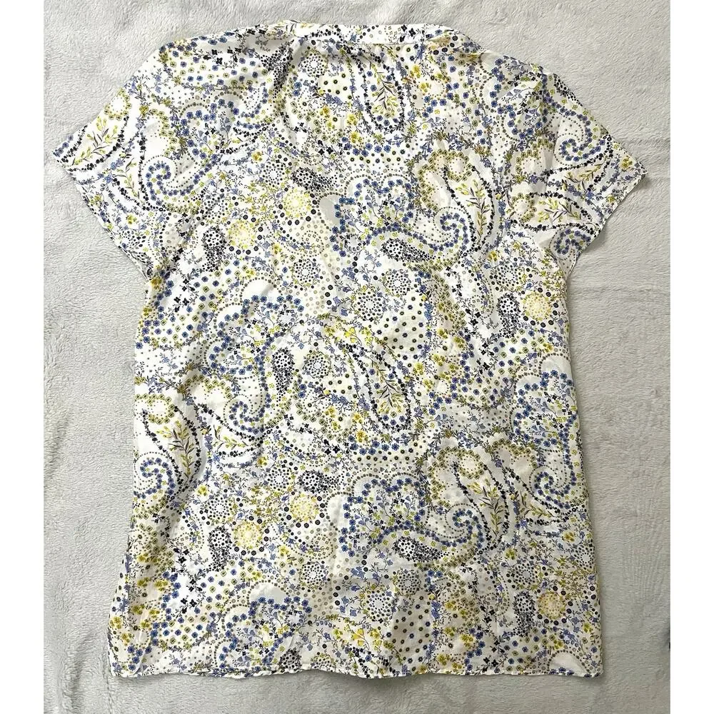 Massimo Dutti Sz US6 Blouse Yellow Blue Paisley Floral Resort Portugal Made Boho